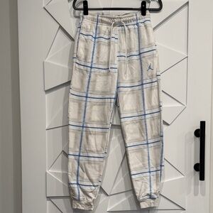 Jordan White & Light Blue Plaid Fleece Joggers